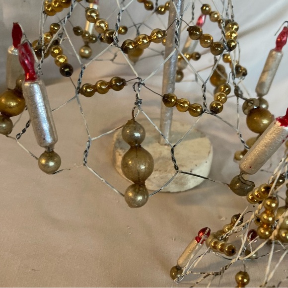 Antique mercury glass bead Christmas decorations mesh wire set 3 trees bells - Picture 4 of 9